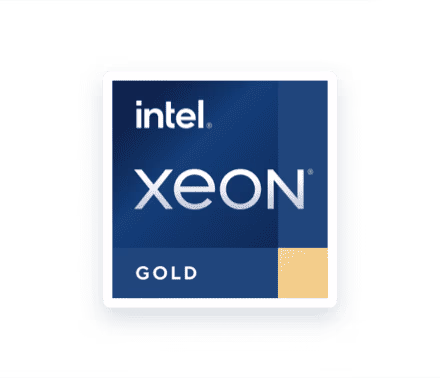 Intel Xeon Gold processor logo on a green background.
