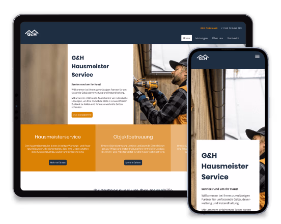 G&H Hausmeister Service Website auf Tablet und Smartphone.