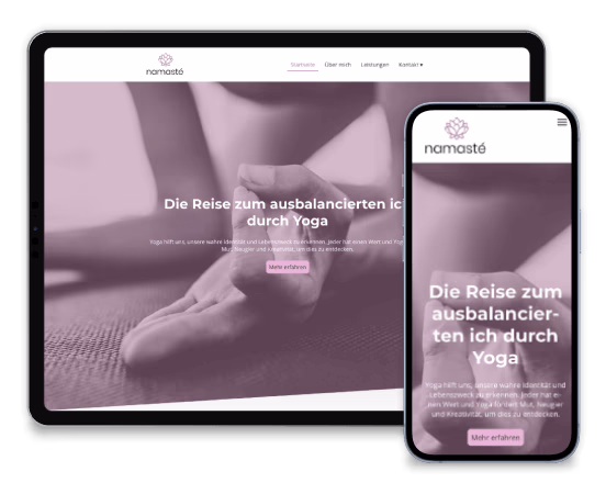 Person macht Yoga auf einer Matte. Text: Die Reise zum ausbalancierten ich durch Yoga.
