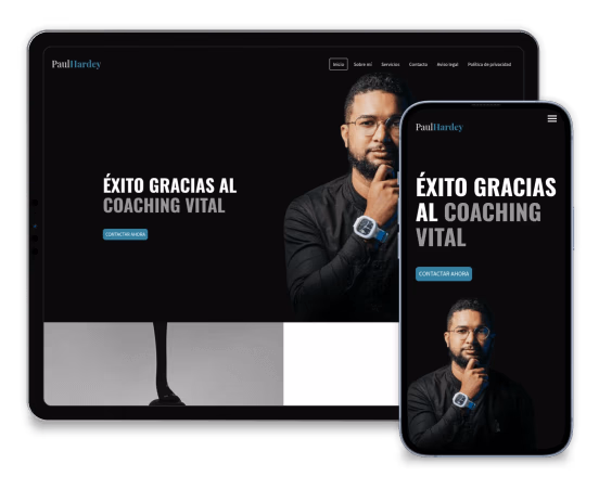 Hombre con barba y reloj, pensando, fondo negro, texto éxito gracias al coaching vital.