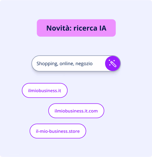 Strumento di ricerca domini con intelligenza artificiale che suggerisce nomi disponibili.
