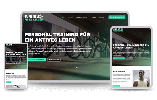 Website eines Personal Trainers mit dem Fokus auf aktives Leben und individuelle Betreuung.
