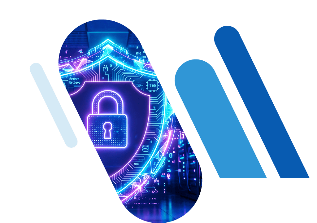 Ein digitales Schloss-Symbol auf einem Hintergrund mit Schaltkreisen und Datenfluss, das Datensicherheit und Cyberschutz darstellt.