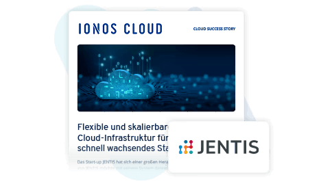 IONOS Cloud Erfolgsgeschichte mit JENTIS. Das Bild zeigt eine flexible und skalierbare Cloud-Infrastruktur für ein schnell wachsendes Start-up.