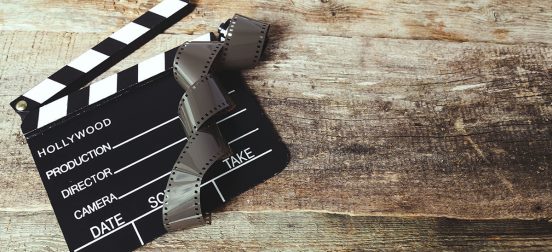 Clapperboard on a piece of wood