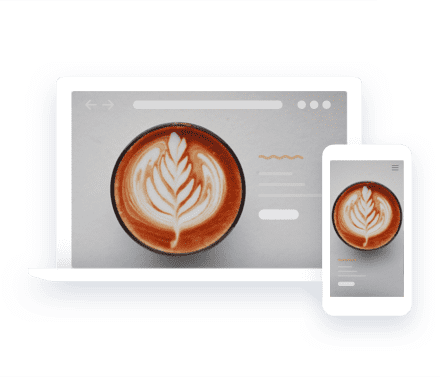 Desktop and smartphone screens displaying a picture of a cup of coffee