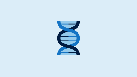 Eine blaue DNA-Doppelhelix auf hellem Hintergrund.