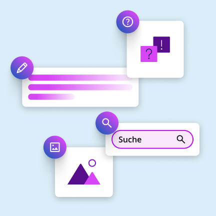 UI-Elemente für KI-Anwendungen mit Text, Suche und Bildmodulen