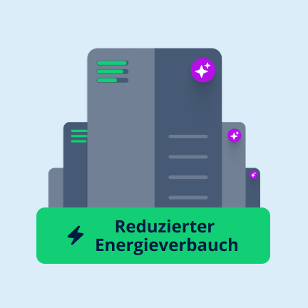 Serverdarstellung mit Hinweis auf reduzierten Energieverbrauch