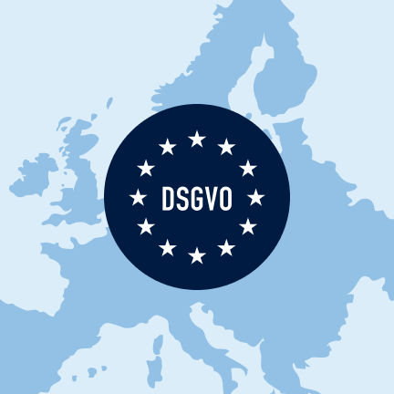 Europakarte mit DSGVO-Siegel: steht für europäische Datensicherheit und DSGVO-konforme Speicherung.