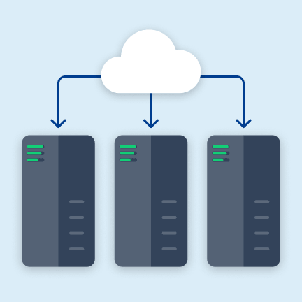 Cloud mit mehreren Servern: steht für hohe Verfügbarkeit und stabile Performance durch Lastverteilung.