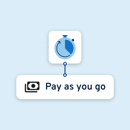 Stoppuhr mit „Pay as you go“: steht für transparente, nutzungsbasierte Abrechnung ohne versteckte Kosten.