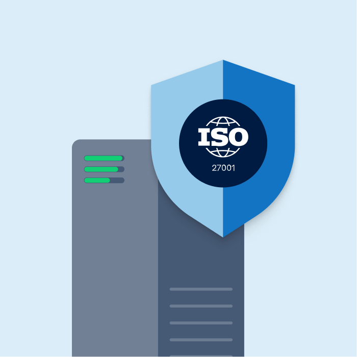 Server mit ISO-27001-Siegel: steht für maximale Sicherheit, zertifizierte Rechenzentren und hohe Performance.