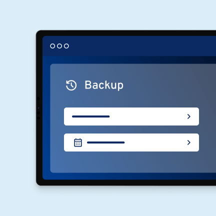 Geräteübersicht mit Backup-Symbol: steht für Datensicherung über Server, Workstations und mobile Geräte hinweg.
