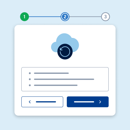 IONOS-Oberfläche mit Symbolen für Backup, Schutz und Wiederherstellung: steht für eine All-in-One-Lösung für Backup und Cyber-Schutz.