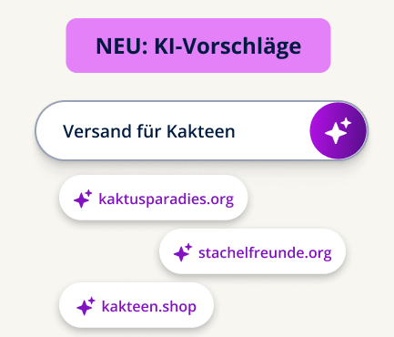 KI-Domainvorschläge für Begriffe rund um Kakteen.