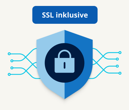 Schildsymbol mit Schloss und Text „SSL inklusive“.