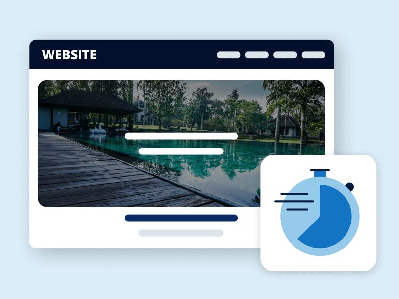 Website Vorschau mit Stoppuhr Symbol für schnelle Performance