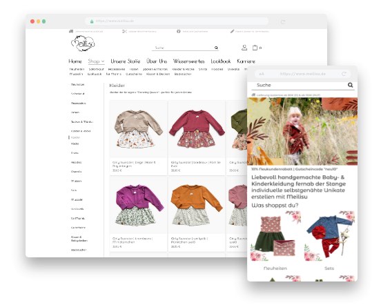 Responsive Design für mobile Endgeräte –Meilisu Online-Shop für selbstgenähte Baby- & Kinderkleidung, Kissen, Decken und vieles mehr