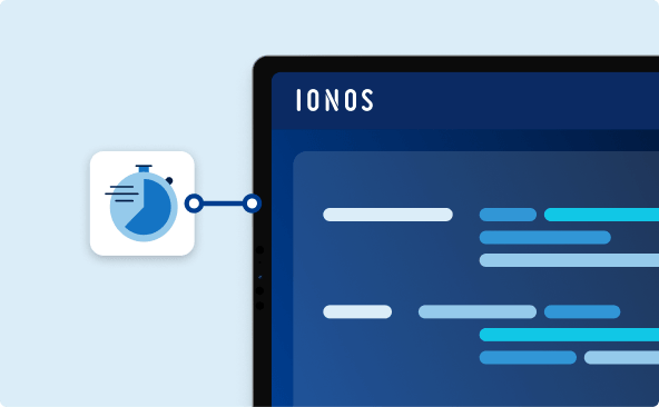 IONOS-Oberfläche mit Entwicklungsumgebung und Import-/Klon-Symbol: steht für schnelles Setup und flexible Verwaltung von Dev-Umgebungen.