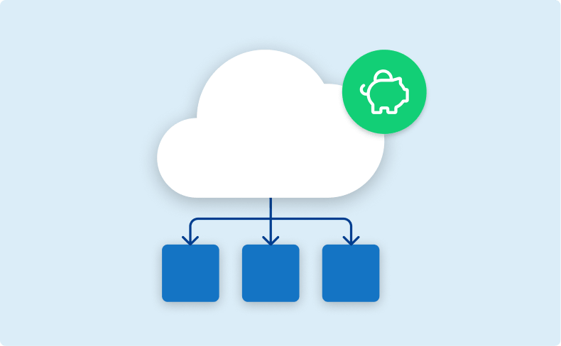 Cloud mit mehreren Servern und Load-Balancing-Symbol: steht für flexible Lastverteilung und skalierbare Infrastruktur bei wechselnder Nachfrage.