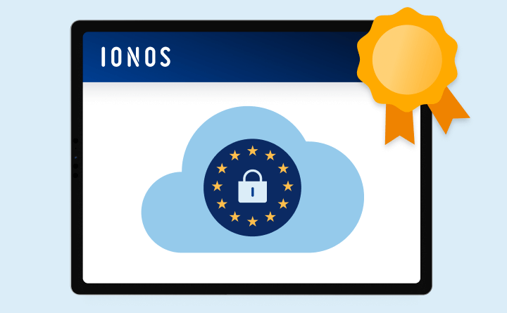 Cloud-Symbol mit EU-Sternenkreis und Schloss zur Darstellung von Sicherheit