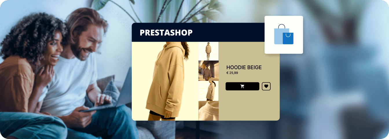 Produktseite eines PrestaShop-Shops mit Hoodie Beige – mobil optimiert.