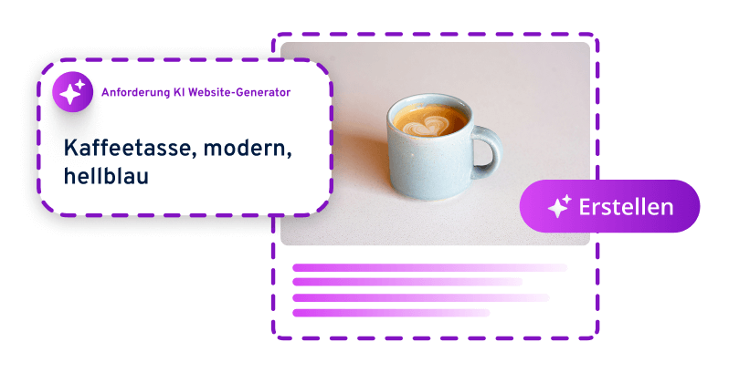 KI-Website-Generator erstellt automatisch eine Shopseite für eine hellblaue Kaffeetasse.