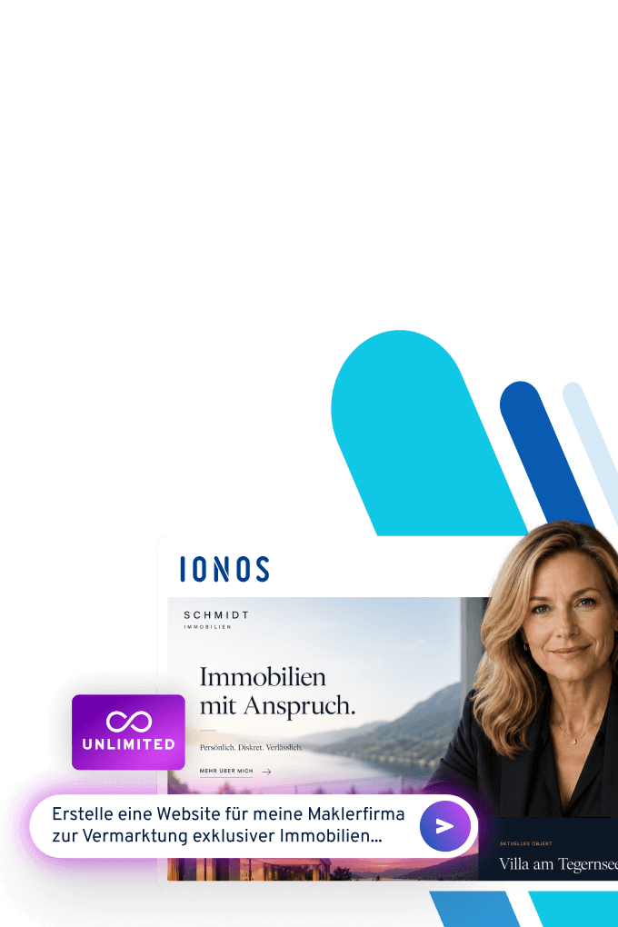 Frau lächelt vor Bergpanorama, Text: Immobilien mit Anspruch.