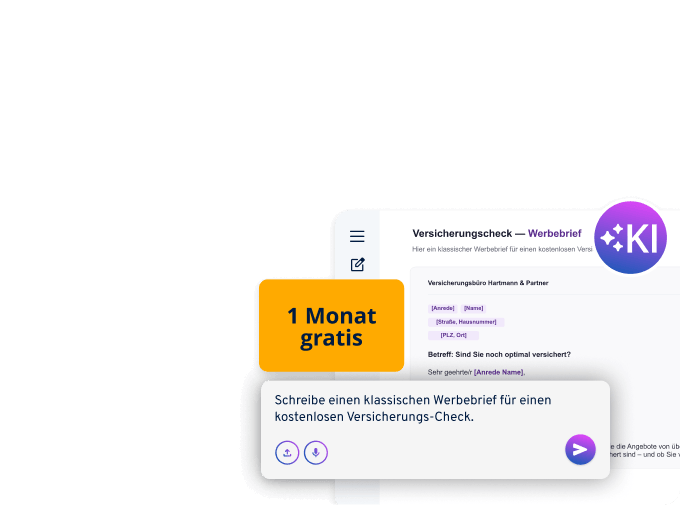 Versicherungscheck Werbebrief mit Angebot für einen kostenlosen Versicherungs-Check und 1 Monat gratis.