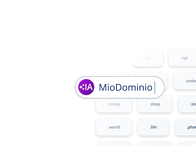 Ricerca dominio con suggerimento 'MioDominio' e varie estensioni disponibili