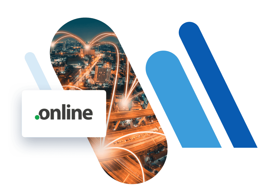 .online domain logo and road network at night with blue bars