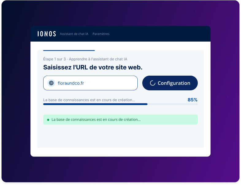 Saisissez l'URL de votre site web pour configurer l'assistant de chat IA.