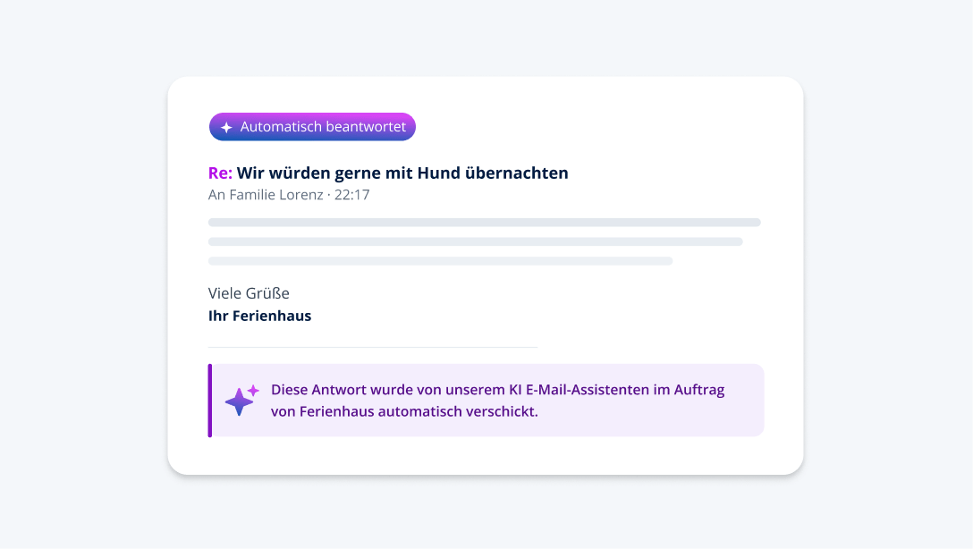 Automatisierte E-Mail-Antwort über eine Übernachtung mit Hund.