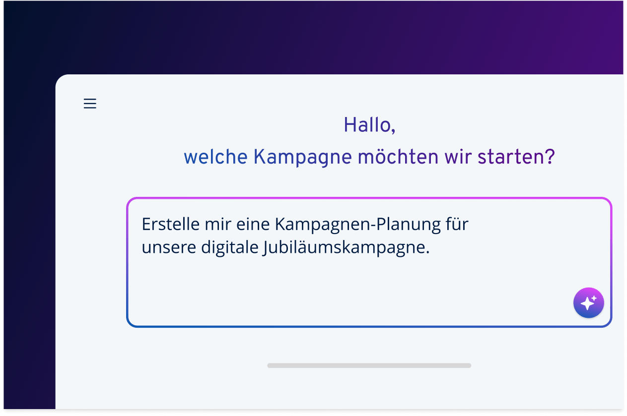 Hallo, welche Kampagne möchten wir starten? Erstelle mir eine Kampagnen-Planung für unsere digitale Jubiläumskampagne.