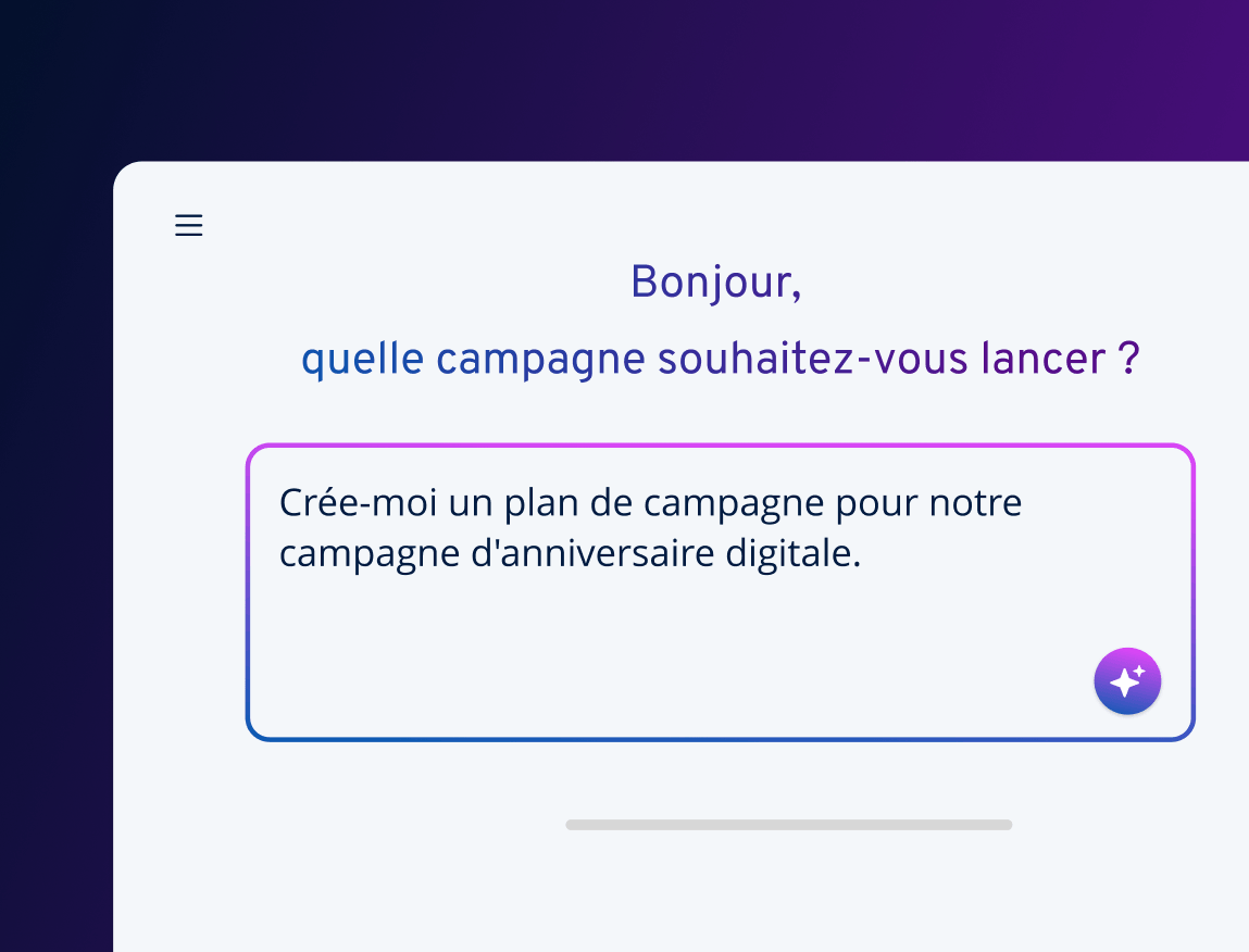 Bonjour, welche Kampagne möchten Sie starten? Erstellen Sie mir einen Kampagnenplan für unsere digitale Jubiläumskampagne.