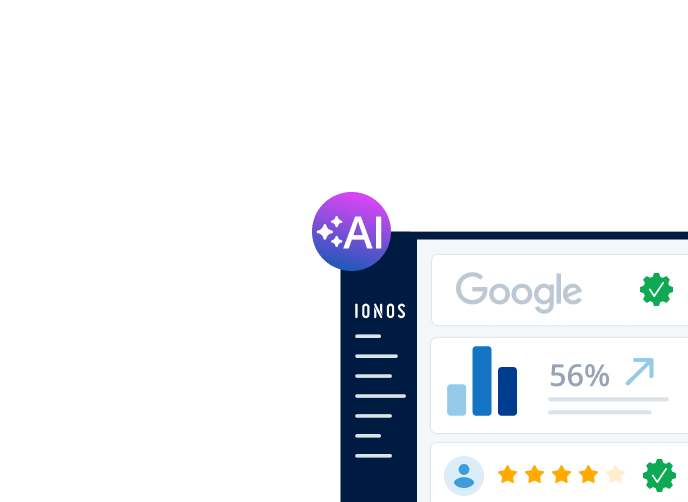 AI performance chart showing Google with a 56% score and four out of five stars.