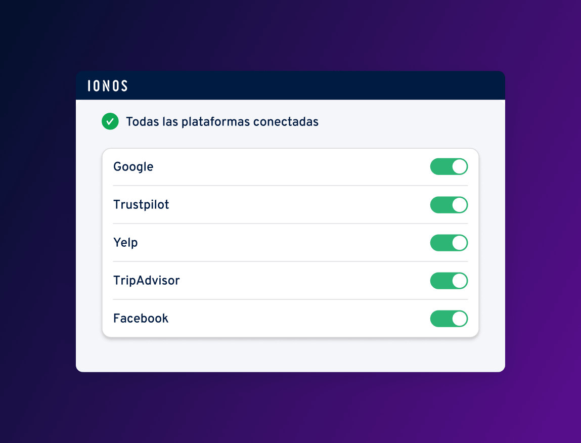 Iconos de plataformas conectadas con interruptores de activación y desactivación.