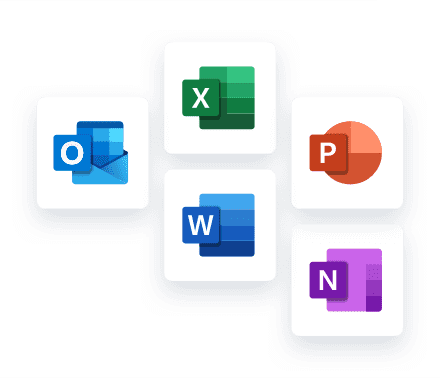 Microsoft Apps Logos: Powerpoint, Excel. Word, Office