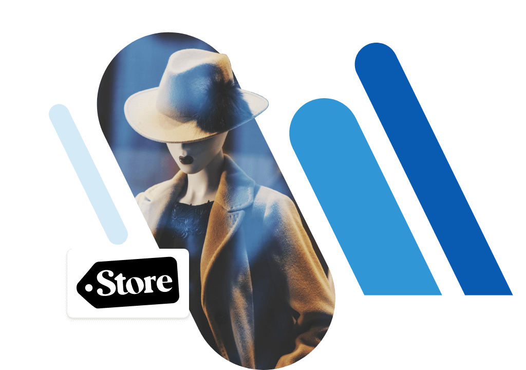 Mannequin with hat and .store logo