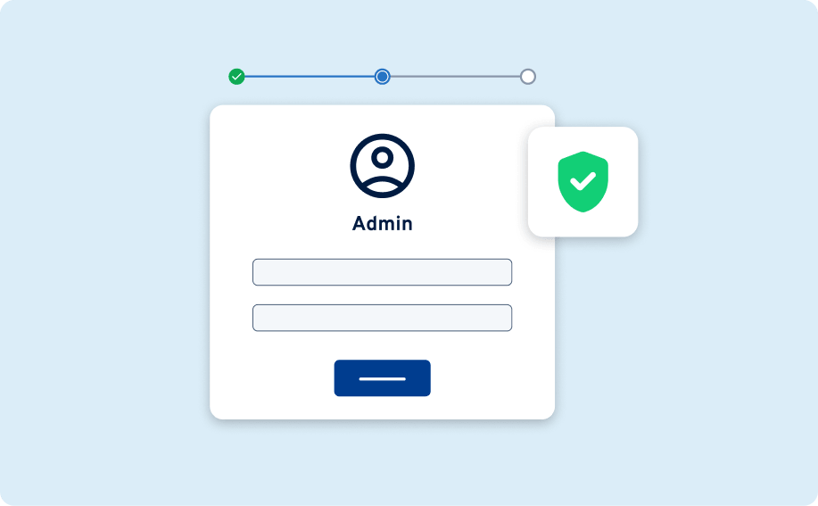 Login-Maske für Admin-Zugang mit Fortschrittsanzeige und Schutzsymbol: steht für sicheren Zugriff und geschützte Anmeldung im Cloud-Server-Setup.