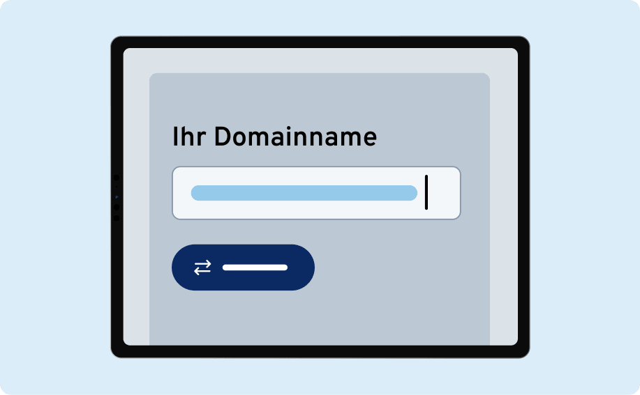 Eingabefeld „Ihr Domainname“ mit Bestätigungsbutton: steht für die Registrierung oder Einrichtung einer neuen Domain.