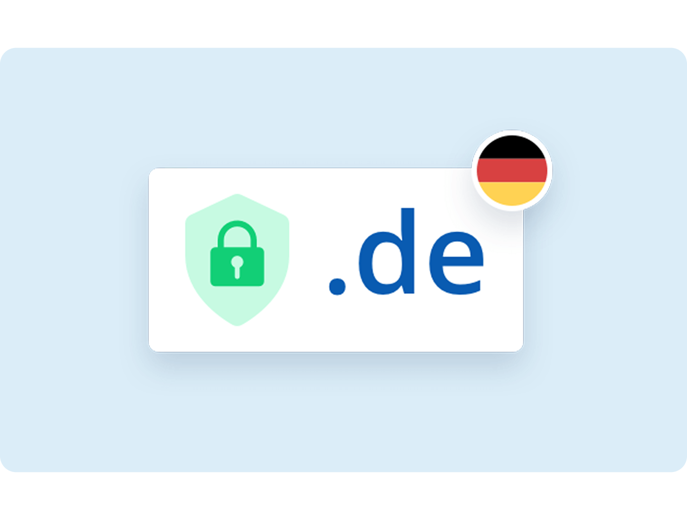 .de-Domain mit Schloss-Symbol und Deutschland-Flagge: steht für sichere, vertrauenswürdige Webpräsenz in Deutschland.