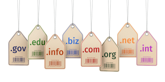 Price tags labelled with domain extensions