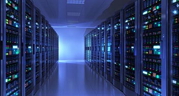 Data center lit in blue