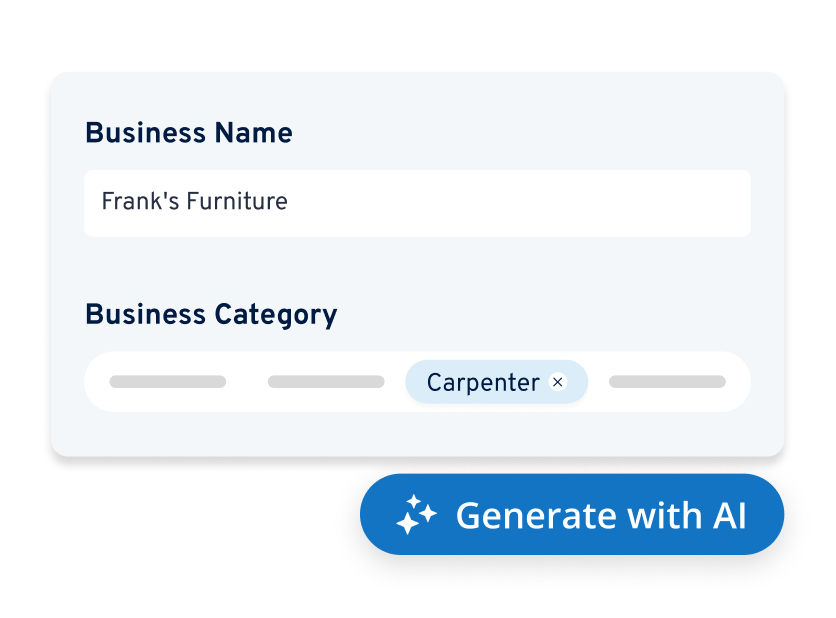 MyWebsite: Screenshot step 1 of furniture store Frank's Furniture website with AI functions