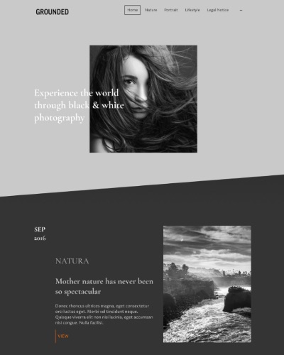 Site de captures d'écran ; portrait de femme en noir et blanc ; paysage
