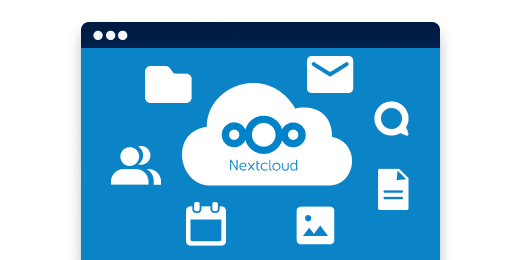 Nextcloud-Illustration mit Cloud-Logo und Dateisymbolen.