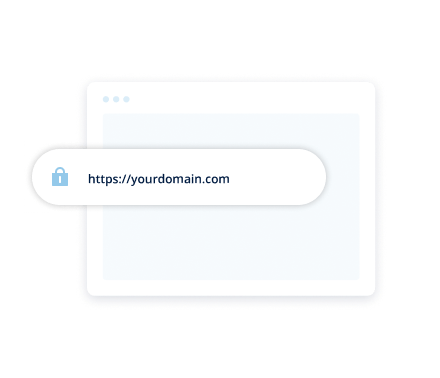Illustrated product overlay with domain search bar
