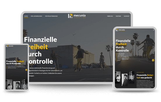 Responsive Website einer Finanzberatung mit dem Slogan Finanzielle Freiheit durch Kontrolle.